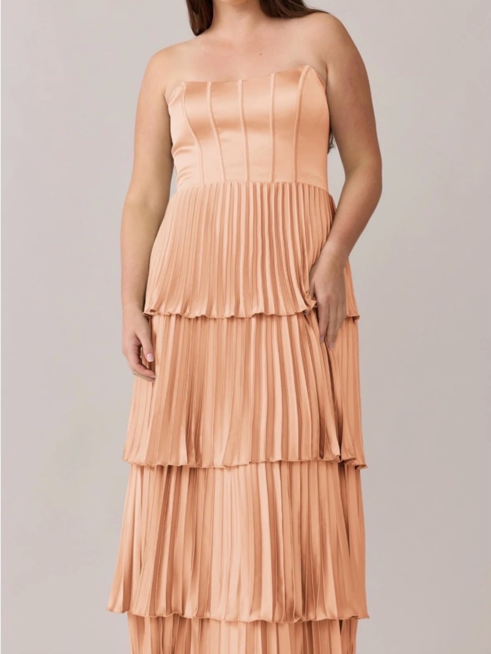 Reverly Collins Satin Pleated Dress - Size 4 - Peach - Like New